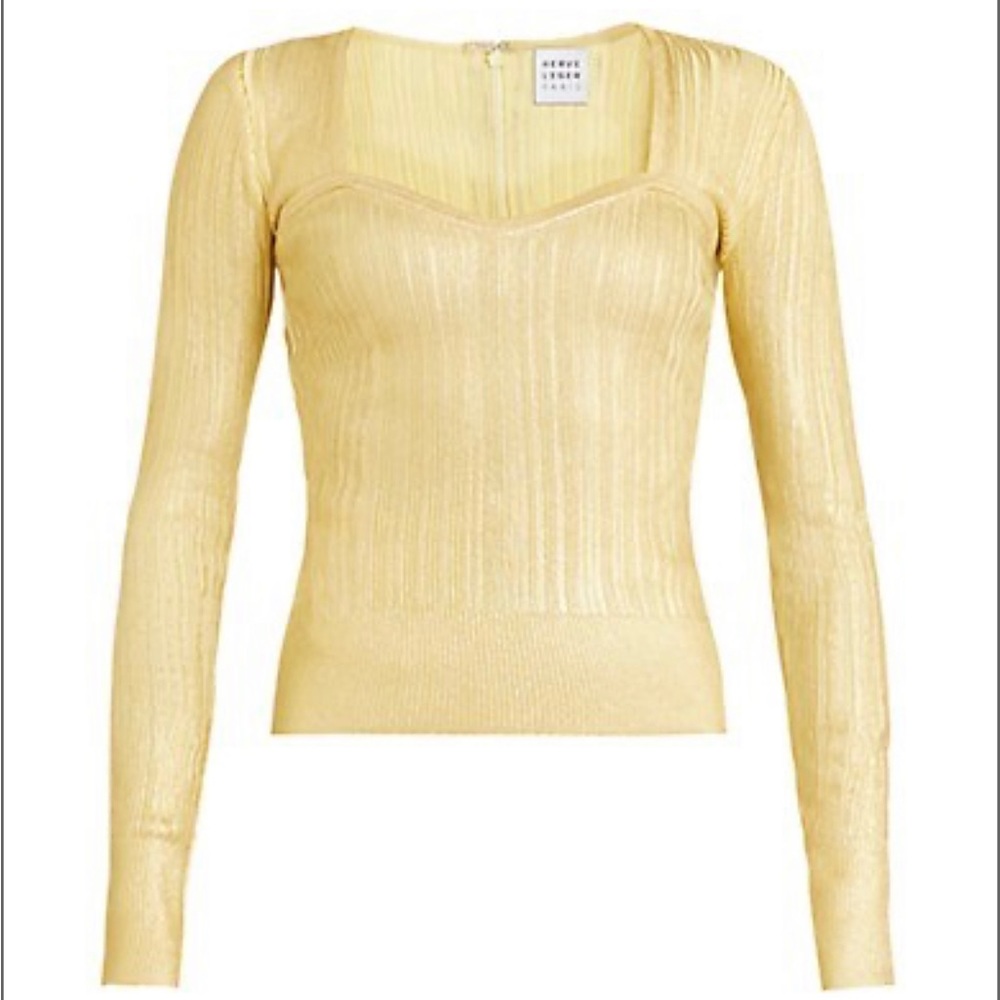 Herve Leger Metallic Gold Long Sleeve Top